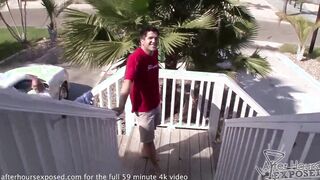 super slender bimbos with no melons gets double teamed by two camera men on spring break