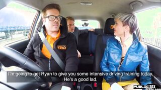 Big Tit inked underwear mom ride boss public into vehicle