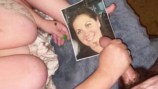 Stroking husband's long rough dick to cum tribute our adorable next door MILF!