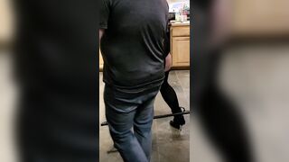 PAWG milf jizzes while getting flogged into her kitchen