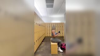 Outdoors Masturbation: freaky FIT gym Beauty massages twat and SQUIRTS all over bench into locker room