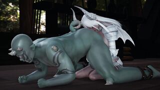 The monster's sperm was drained by the succubus (Animated Uncensored)
