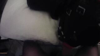 TEASER Laura is hogtied into pvc catsuite and high heels, throated with a lip open mouth gag pov