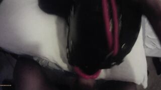 TEASER Laura is hogtied into pvc catsuite and high heels, throated with a lip open mouth gag pov