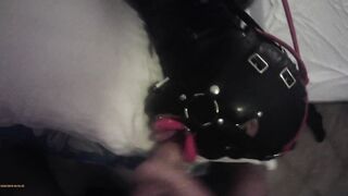 TEASER Laura is hogtied into pvc catsuite and high heels, throated with a lip open mouth gag pov