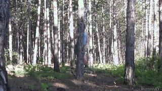Spunky Blonde Eighteen Plays with Herself into the Forest