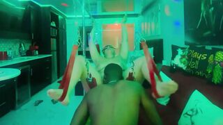 Hispanic taking It deep on the swing