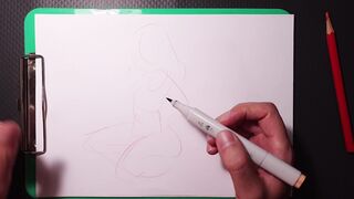 quick marker sketch of a nude babe cunt with mouth, blonde