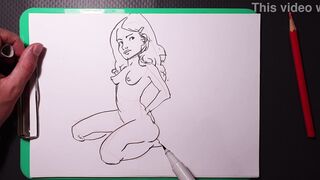 quick marker sketch of a nude babe cunt with mouth, blonde