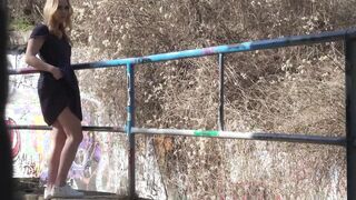 Outdoor Agent Turned On blonde flasher gets her twat creampied inside a tunnel