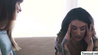 TS stepdaughter fucks her MILF stepmommy