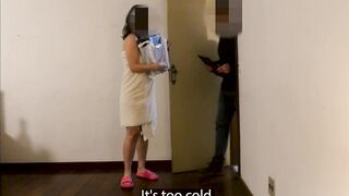 Mom gets delivery to his house and gets on his knees to suck the dude's penis.