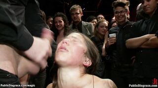 Bound sub fucked with strapon in public