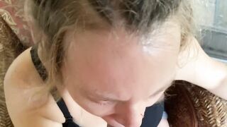 Smoking cocksucker swallows my cum after her cigarette