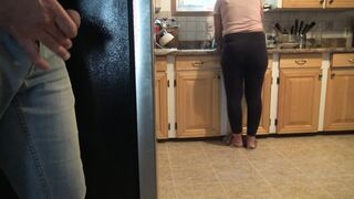 Stepmom almost caught me cumming on her booty.