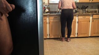 Stepmom almost caught me cumming on her booty.