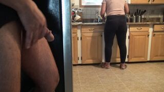 Stepmom almost caught me cumming on her booty.