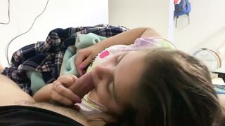 My little step-daughter plays with my dick into her mouth while we view a scene (She doesn't know I filmed it)