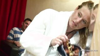 The ex-wife showers before dressing Bae for anal