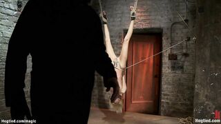 Blond in upside down suspension whipped