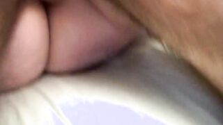 Boob bimbo touched her cunt while looking at porn photos, screwed her