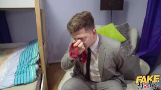 Fake Hostel - Huge natural breasts estate agent and buyer find a teens sex sub inside the basement