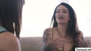 Horny tattooed MILF fucked by TS stepteen