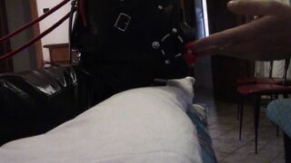 Very close watch of Laura, throated by a huge penis with a lip open mouth gag, lot of drooling