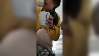 Hoe is licking bathroom strokve and eating dirty tampon