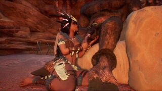 Juicy dark skinned hot into a seductive robe pleases a big monster penis of the minotaur - Wild Life
