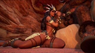 Juicy dark skinned hot into a seductive robe pleases a big monster penis of the minotaur - Wild Life