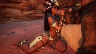 Juicy dark skinned hot into a seductive robe pleases a big monster penis of the minotaur - Wild Life