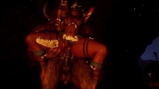 Juicy dark skinned hot into a seductive robe pleases a big monster penis of the minotaur - Wild Life