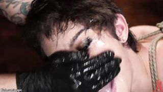 Hogtied suspended slave fucked