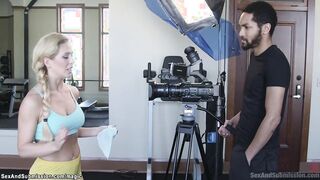 Black camera man torments busty MILF