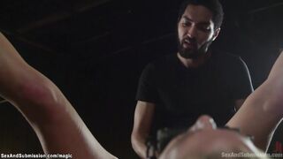Black camera man torments busty MILF