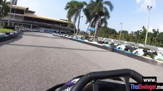 After driving a kart teen rode big dick