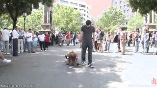 Bound slave walked like a  in public