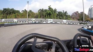 After driving a kart eastern barely legal rode huge penis and pleased white BF