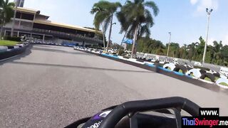 After driving a kart eastern barely legal rode huge penis and pleased white BF