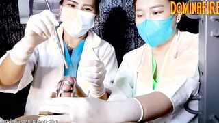 two Sadistic Nurses Sounding Sub inside Chastity