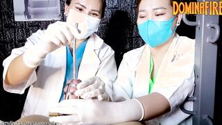 Two Sadistic Nurses Sounding Sub inside Chastity
