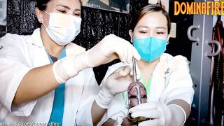 two Sadistic Nurses Sounding Sub inside Chastity