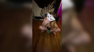 Young Bunny Vagina out smarts new vibrator and goes peeing peeing inside her bowl 
