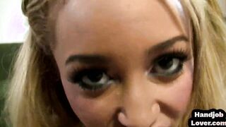 HJ smallboobs 19 year old point of view jerks off oiled cock and talks kinky