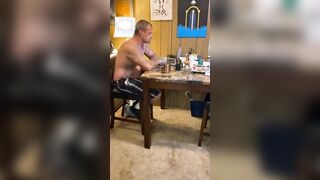 Crazy Blonde Pees into Coffee Mug