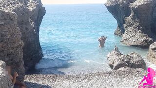 Showing Off a stranger on the beach