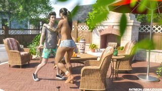 The Neighbors's Garden - Mom fuck by her 18yo Neighbors outdoors inside her backyard