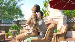 The Neighbors's Garden - Mom fuck by her 18yo Neighbors outdoors inside her backyard