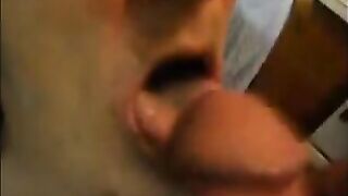 Old housewife is taking cum on her mouth